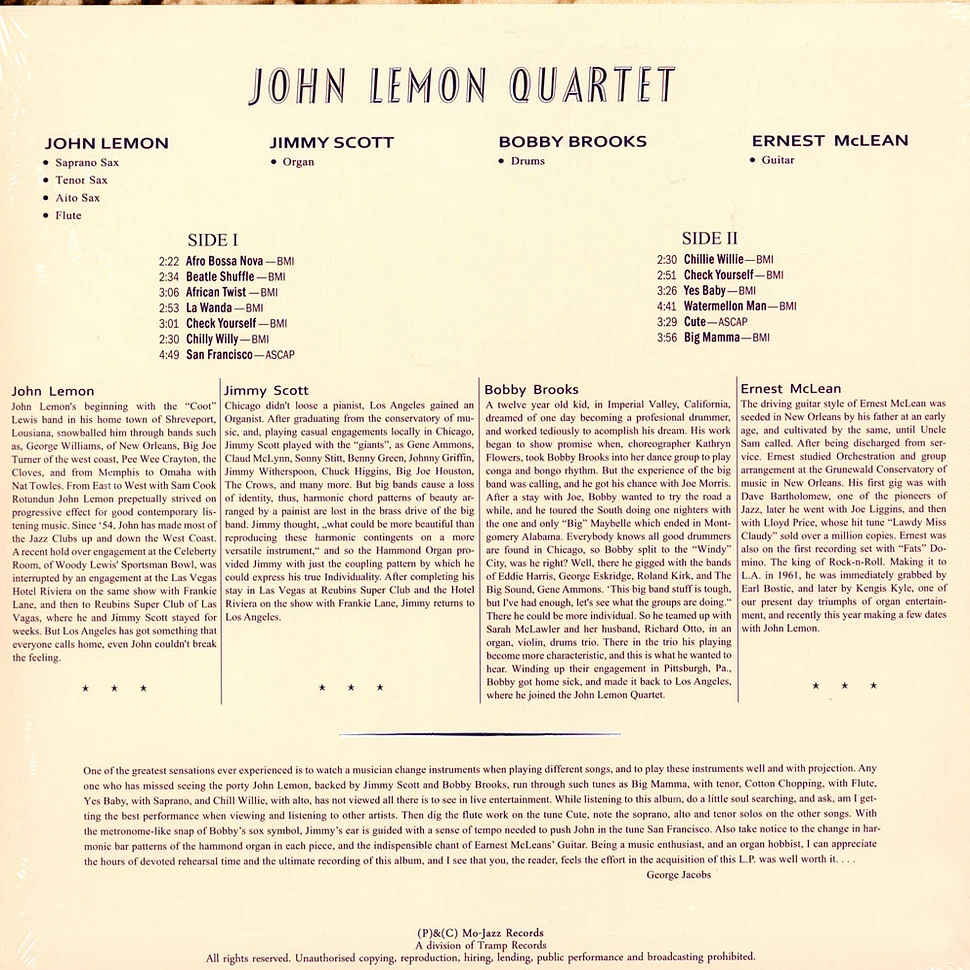 John Lemon Quartet - Yes Baby Numbered Black Bio-Vinyl Edition