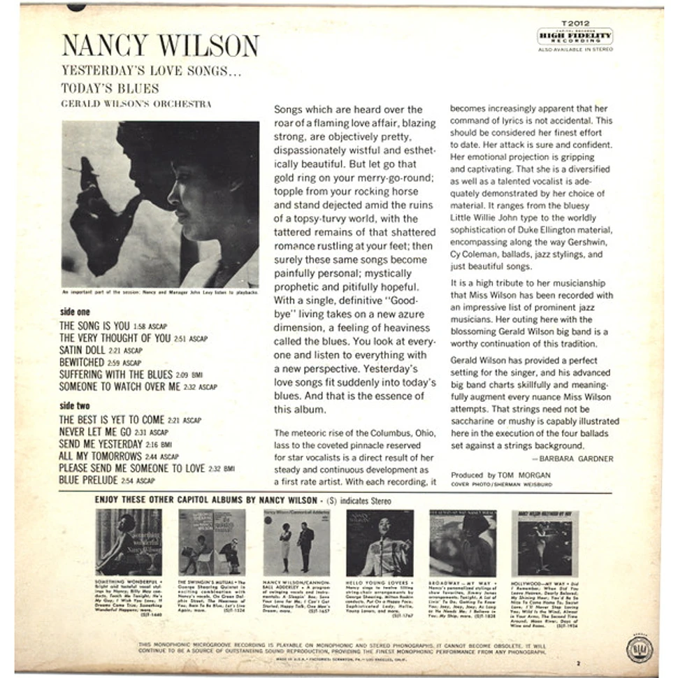 Nancy Wilson, Gerald Wilson Orchestra - Yesterday's Love Songs • Today's Blues