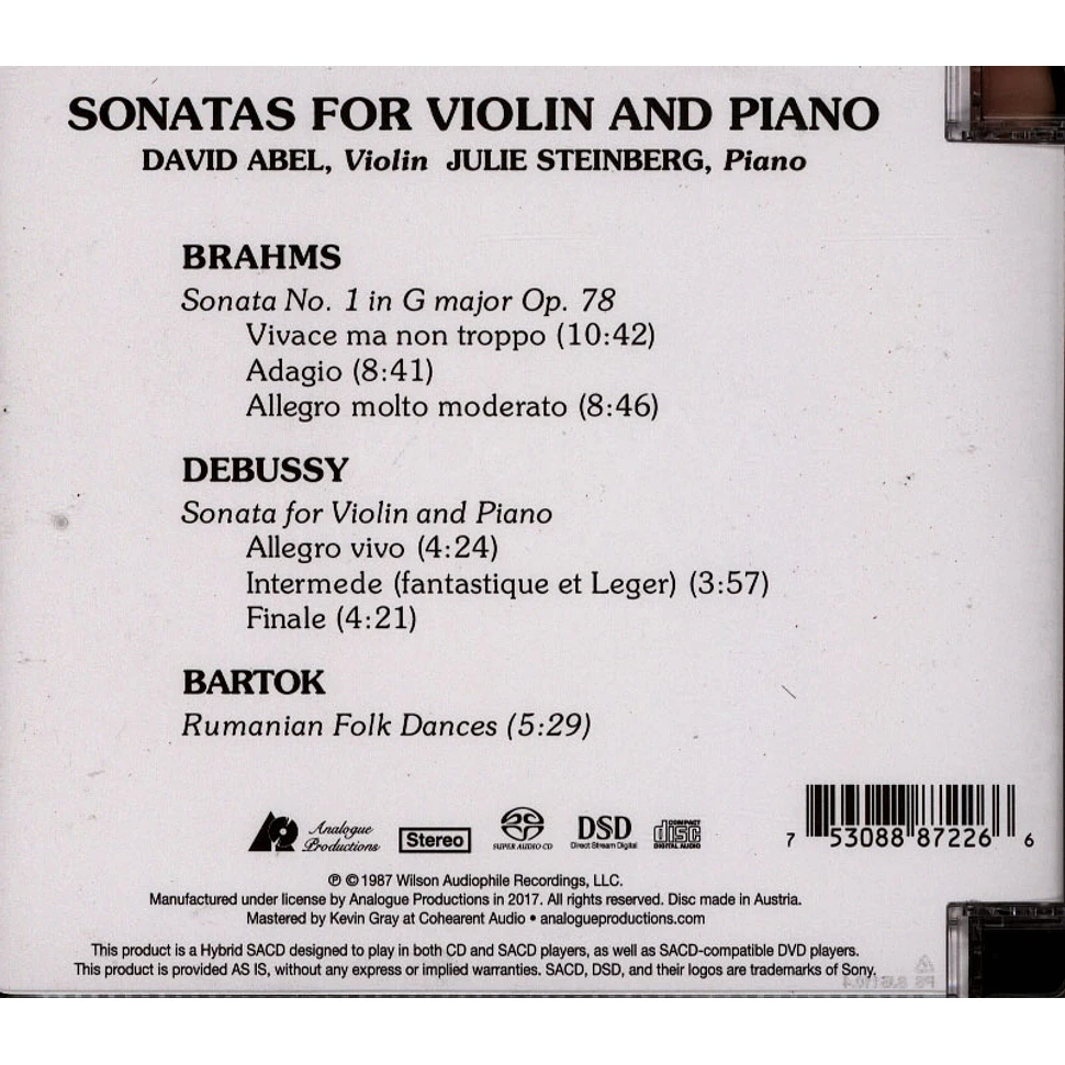 Debussy / Brahms / Bartok - Sonatas For David Abel Julie Steinberg SACD