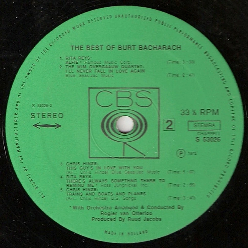 Rita Reys / Louis Van Dijk / Wim Overgaauw / Chris Hinze - The Best Of Burt Bacharach