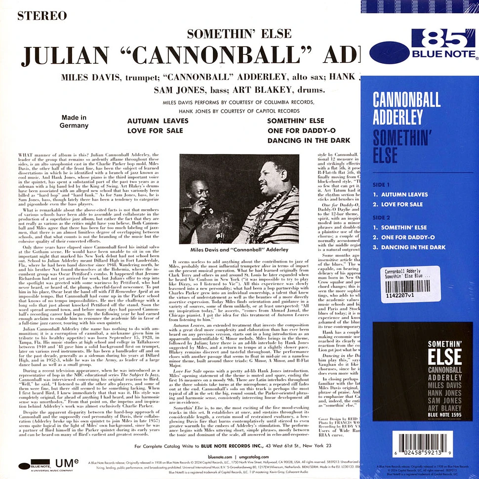 Cannonball Adderley - Somethin' Else Blue Note 85 Collection Blue Vinyl Edition