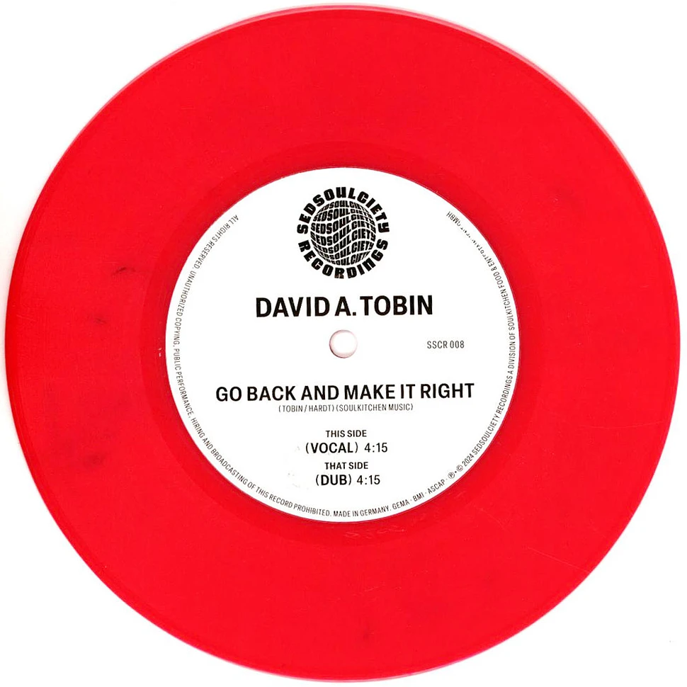 David A. Tobin - Go Back And Make It Right Pink Vinyl Edition
