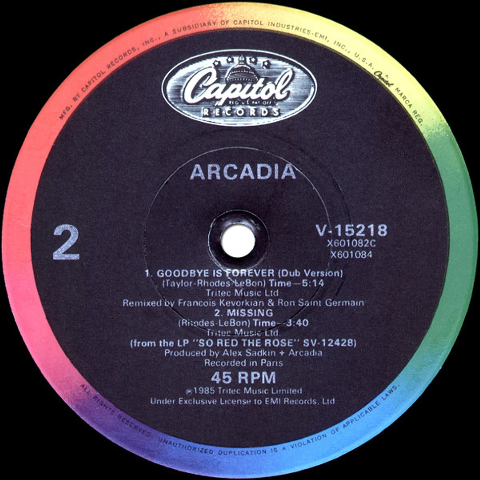 Arcadia - Goodbye Is Forever