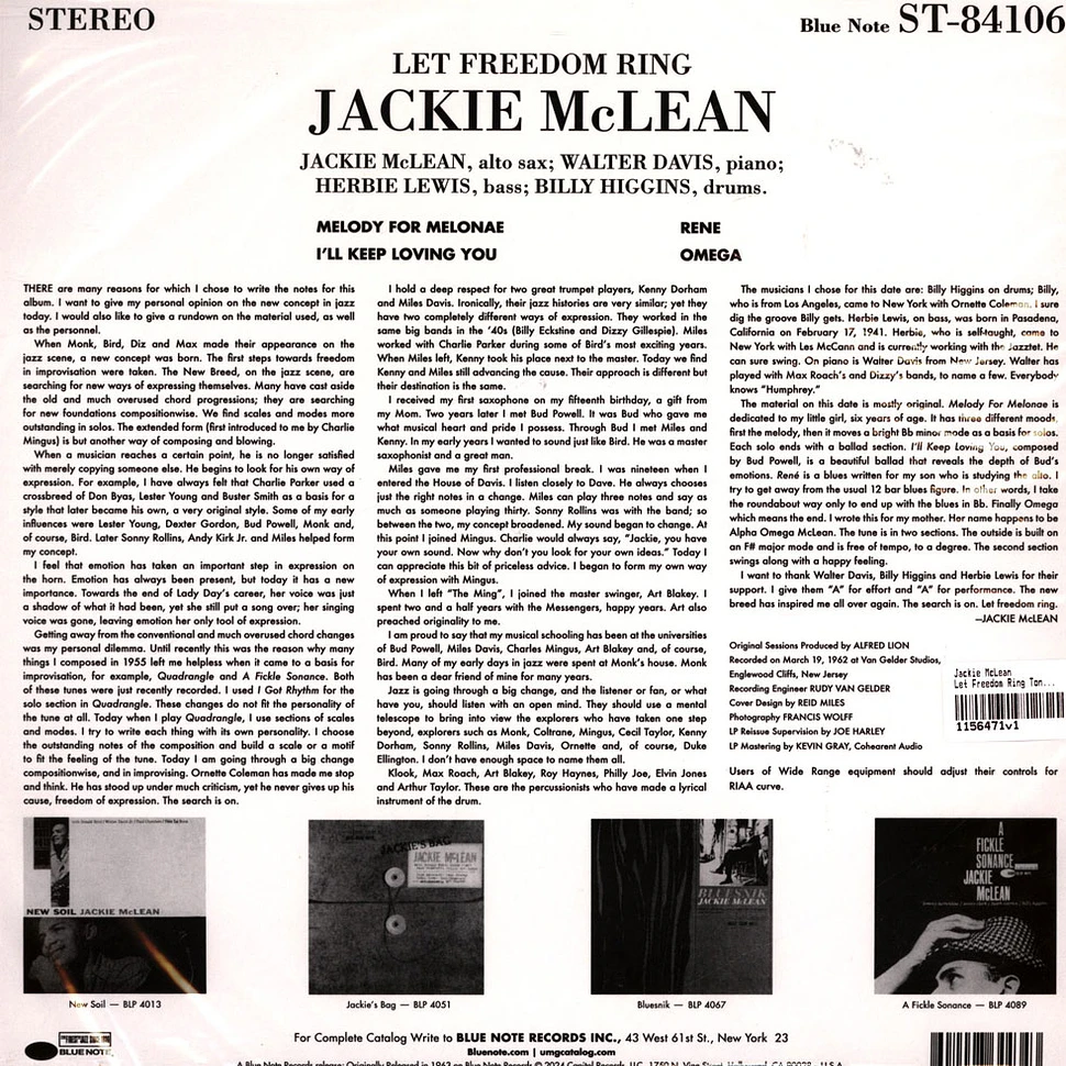 Jackie McLean - Let Freedom Ring Tone Poet Vinyl Edition