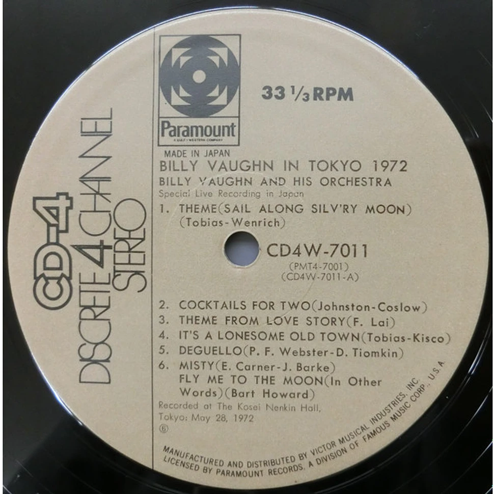 Billy Vaughn And His Orchestra - Billy Vaughn In Tokyo 1972 Vol.1