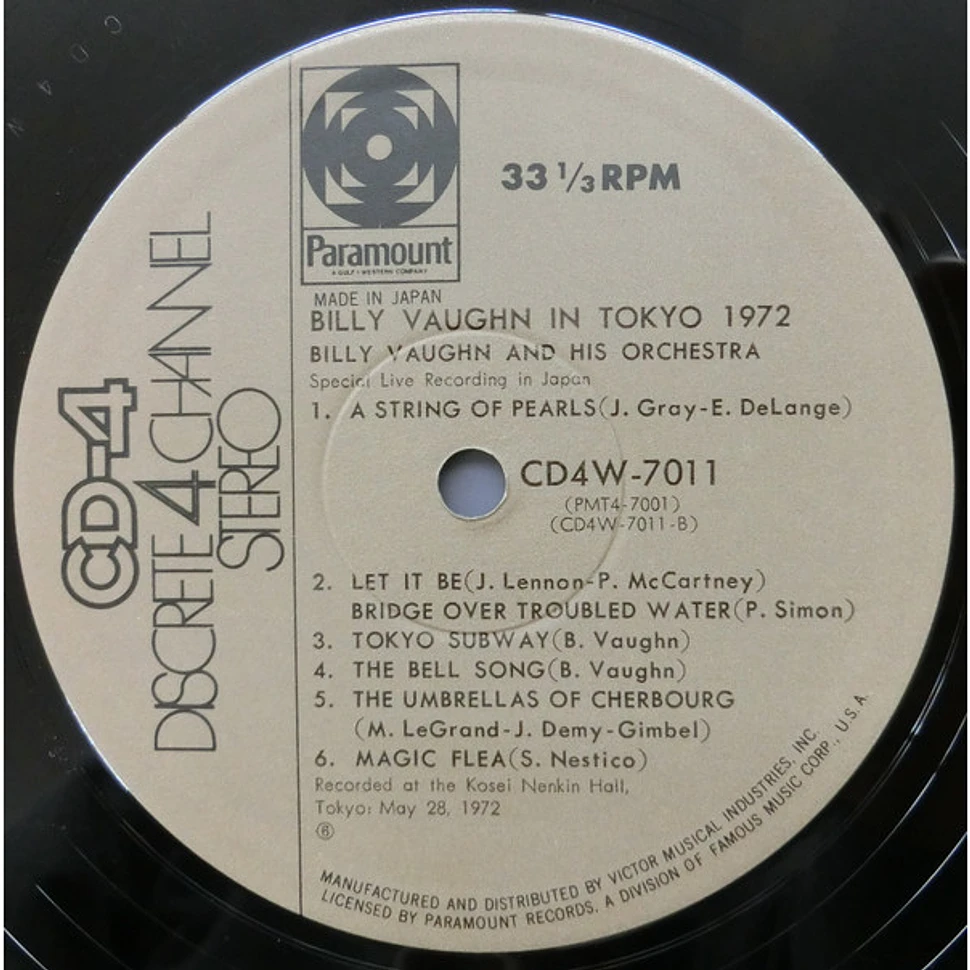 Billy Vaughn And His Orchestra - Billy Vaughn In Tokyo 1972 Vol.1