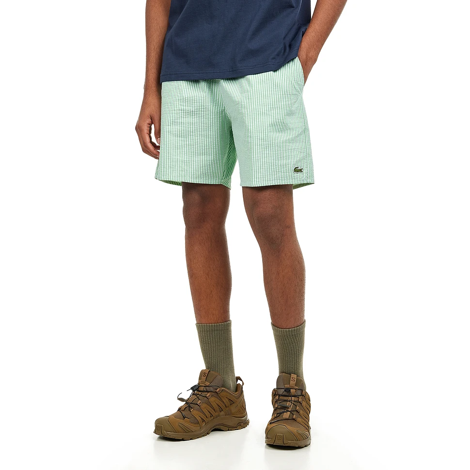 Lacoste - Striped Seersucker Swim Trunks