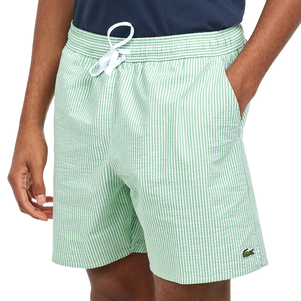 Lacoste - Striped Seersucker Swim Trunks