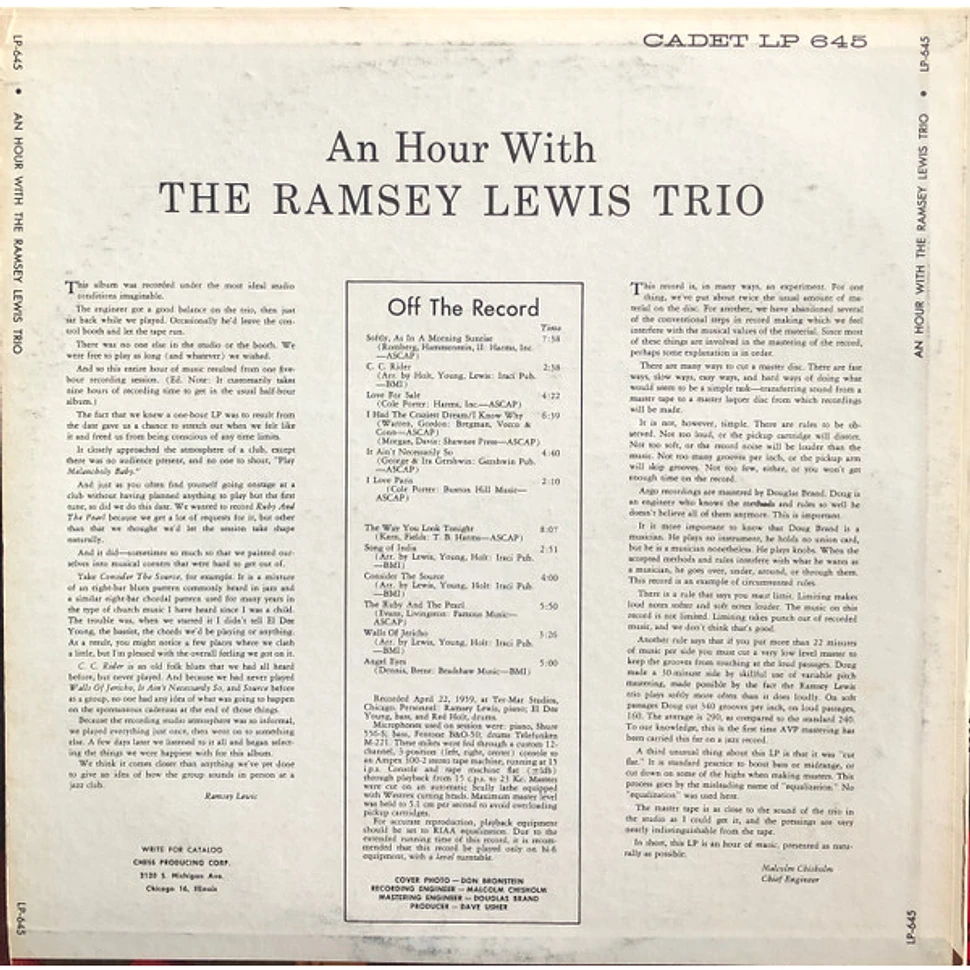 The Ramsey Lewis Trio - An Hour With The Ramsey Lewis Trio