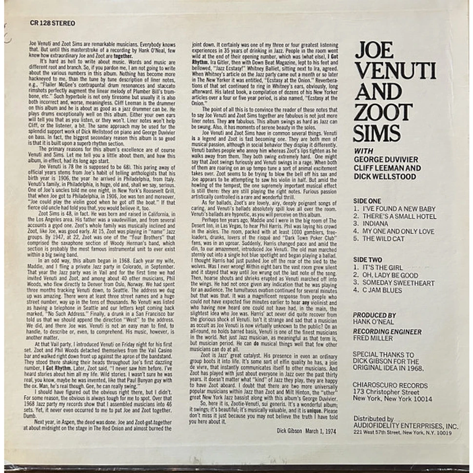 Joe Venuti And Zoot Sims - Joe & Zoot