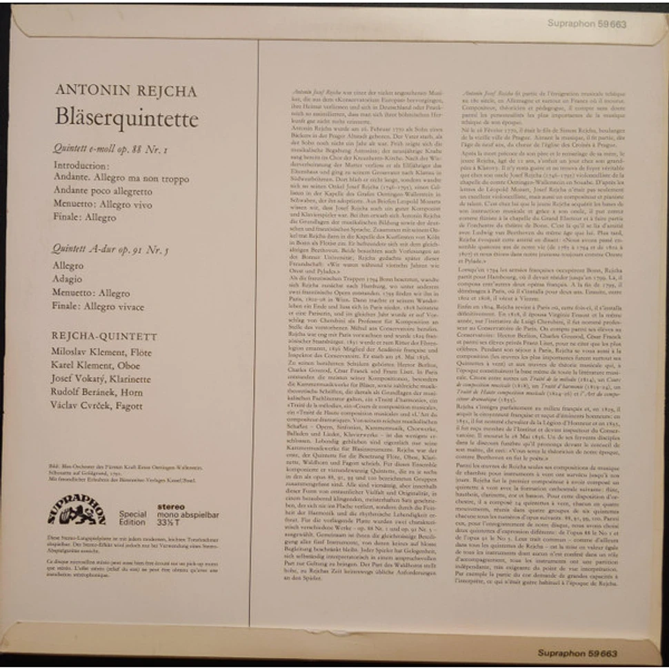 Anton Reicha - Rejcha Wind Quintet - Bläserquintette E-moll Op. 88 Nr. 1 / A-dur Op. 81 Nr. 5