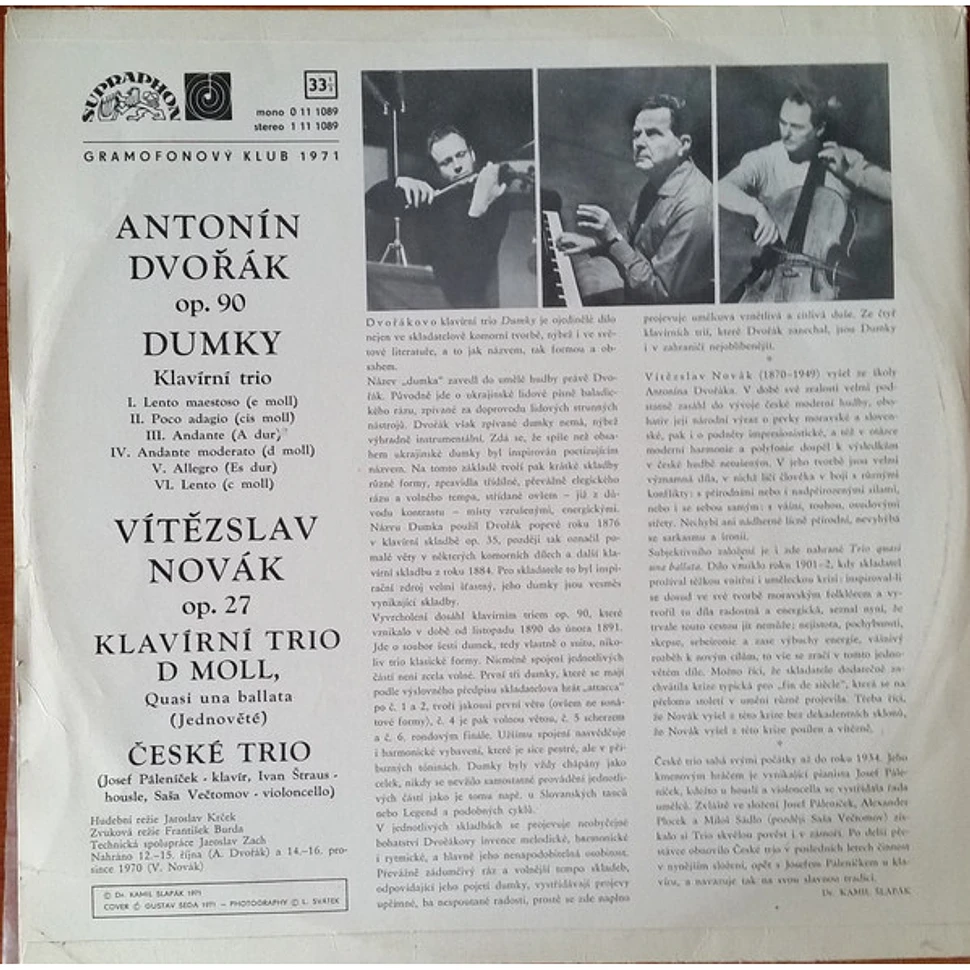 Antonín Dvořák / Vítězslav Novák - Czech Trio - Dumky Pro Klavírní Trio / Klavírní Trio D Moll "Quasi Una Ballata"