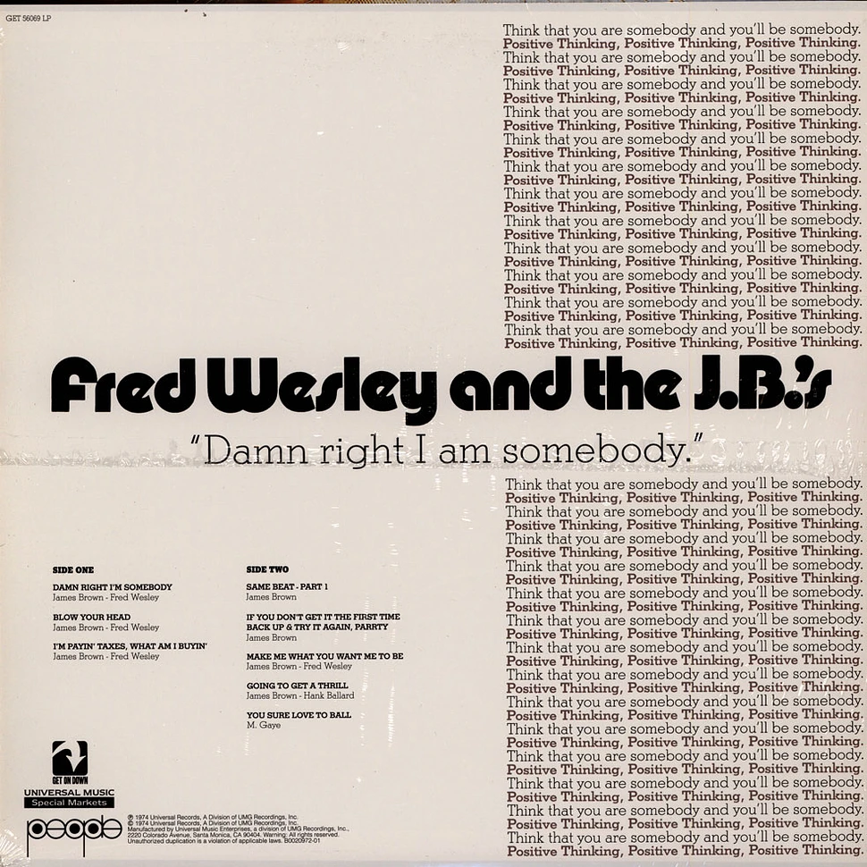 Fred Wesley & The JB's - Damn Right I Am Somebody Black Vinyl Edition