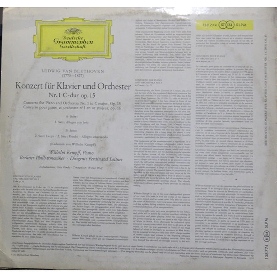 Ludwig van Beethoven / Wilhelm Kempff, Berliner Philharmoniker Dirigent: Ferdinand Leitner - Klavierkonzert Nr. 1 C-Dur, Op. 15