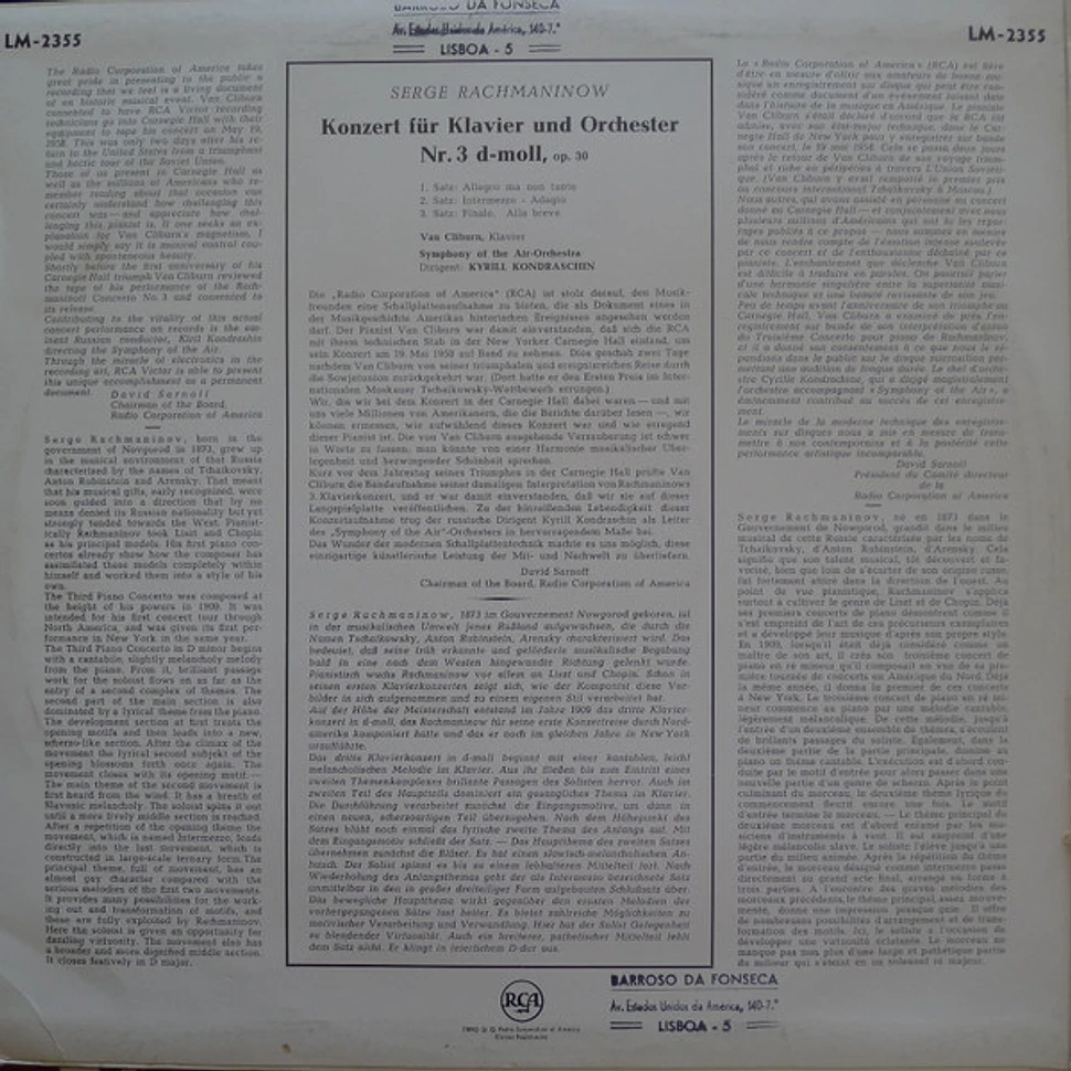 Van Cliburn - Sergei Vasilyevich Rachmaninoff - Symphony Of The Air, Kiril Kondrashin - Concerto No. 3