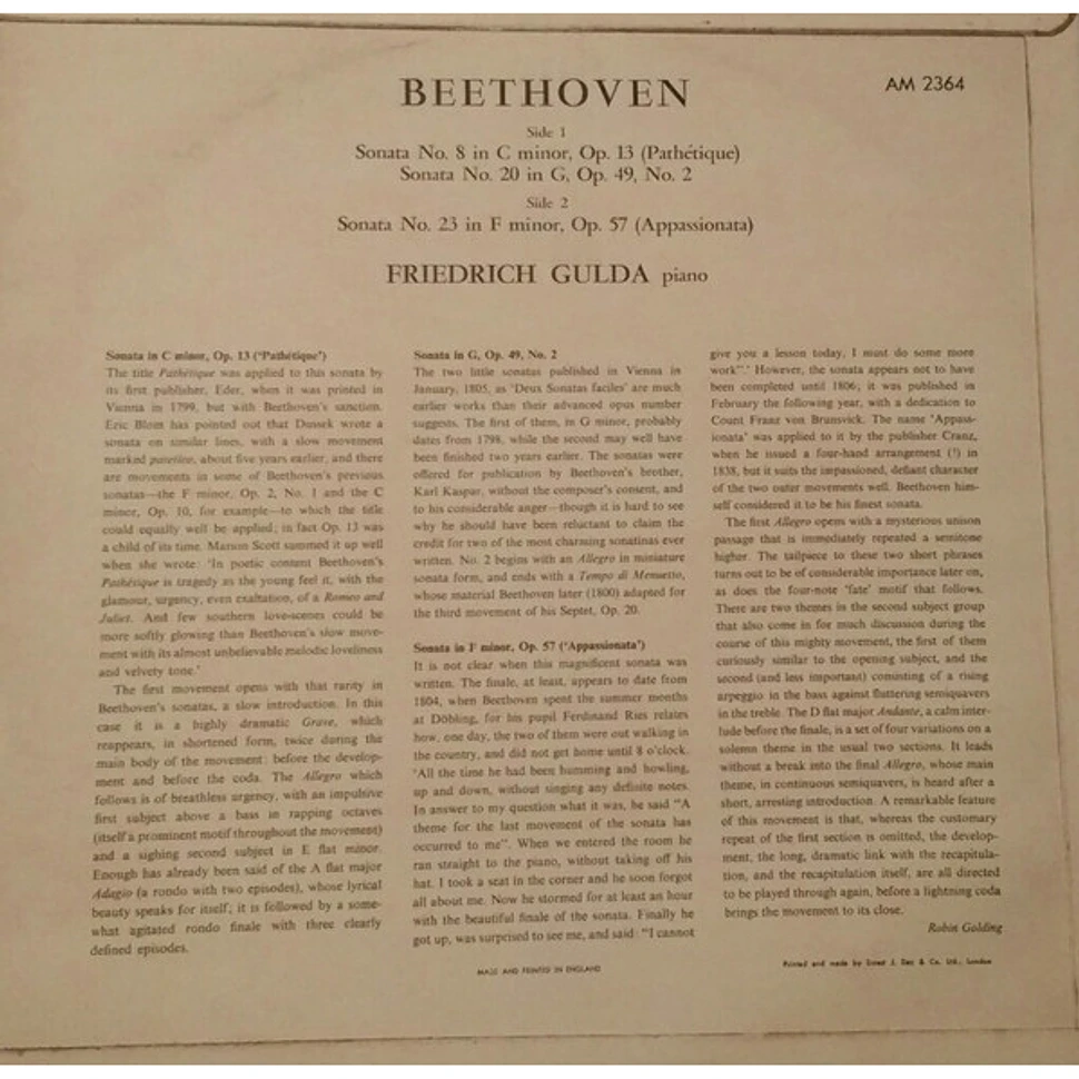 Ludwig van Beethoven / Friedrich Gulda - 3 Piano Sonatas