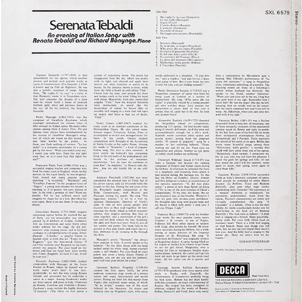 Renata Tebaldi And Richard Bonynge - Serenata Tebaldi (An Evening Of Italian Songs With Renata Tebaldi And Richard Bonynge)