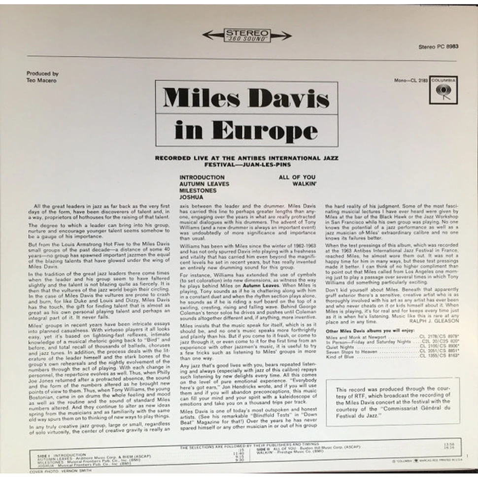 Miles Davis - Miles Davis In Europe