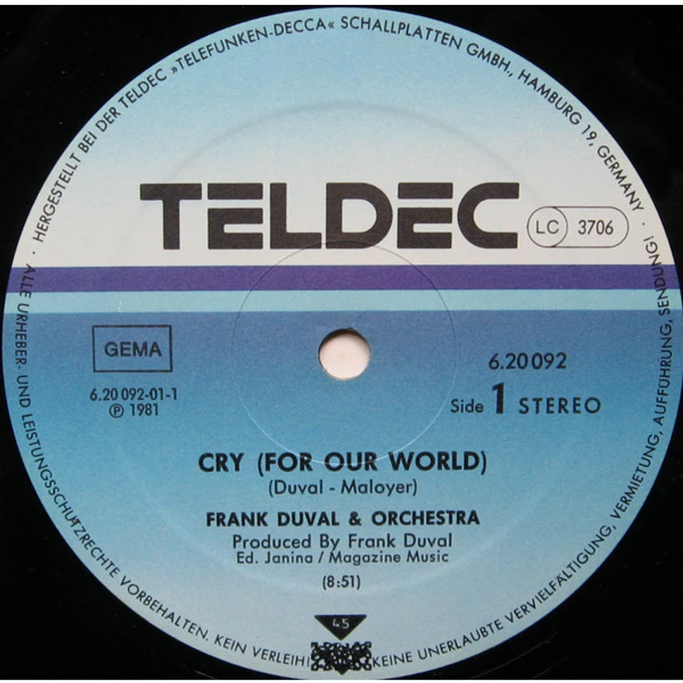 Frank Duval & Orchestra - Cry (For Our World) Long Version