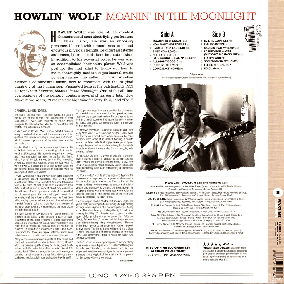 Howlin Wolf - Moanin In The Moonlight Crystal Clear Vinyl Edition