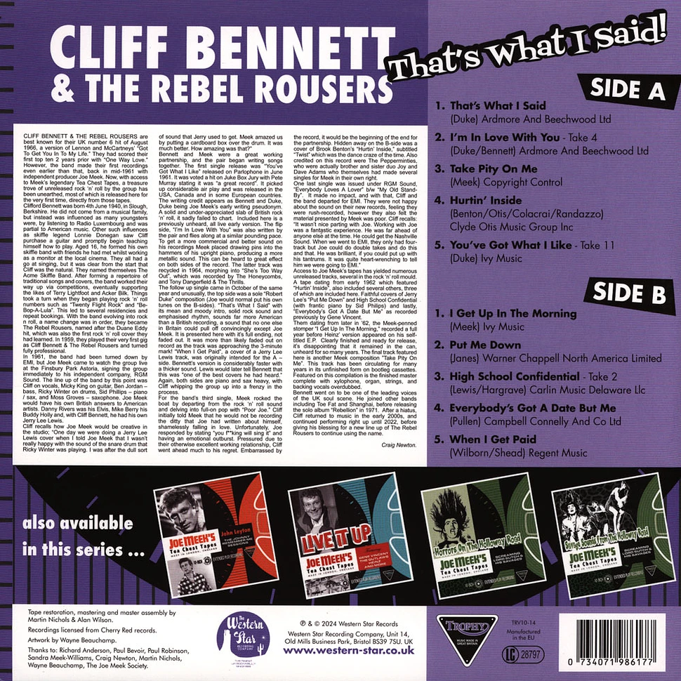 Cliff Bennett & The Rebel Rousers - That's What I Said! Joe Meek's Tea Chest Tapes