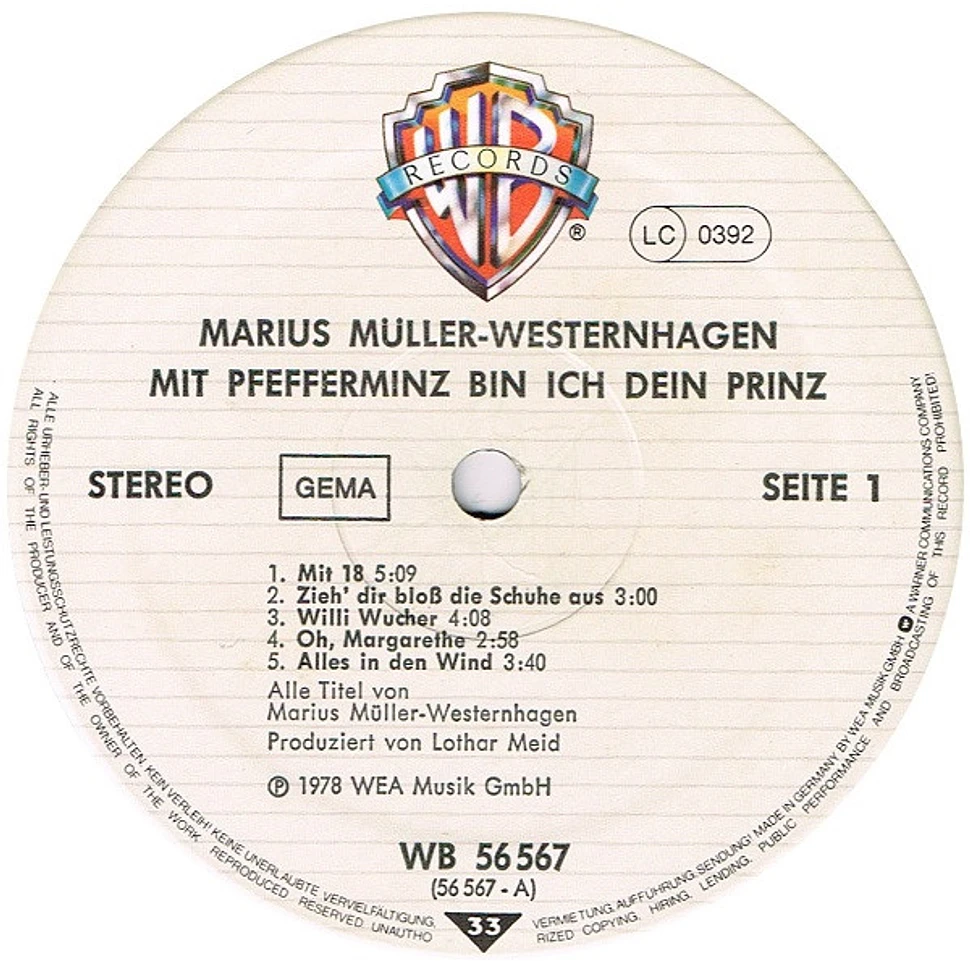 Marius Müller-Westernhagen - Mit Pfefferminz Bin Ich Dein Prinz