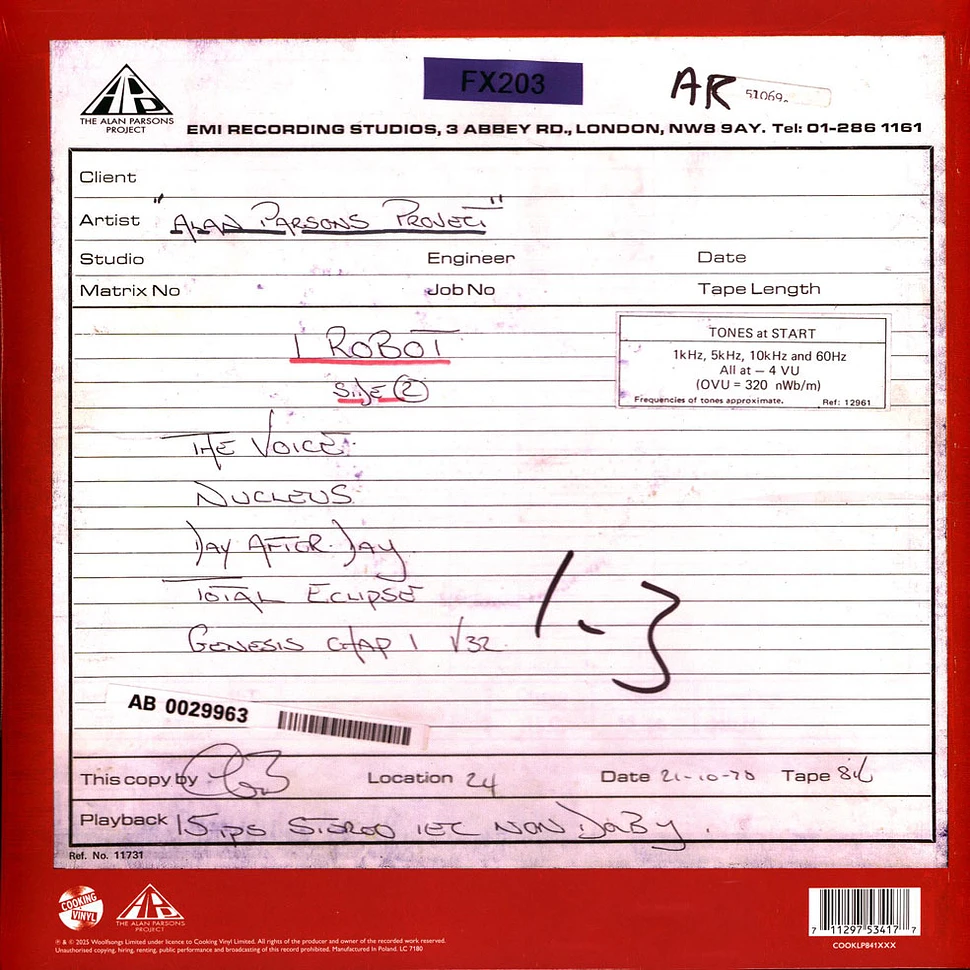 The Alan Parsons Project - I Robot - Work In Progress Record Store Day 2025 Blue Colored