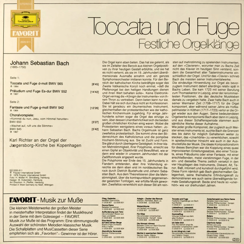 Johann Sebastian Bach, Karl Richter - Toccata Und Fuge (Festliche Orgelklänge Von Johann Sebastian Bach)