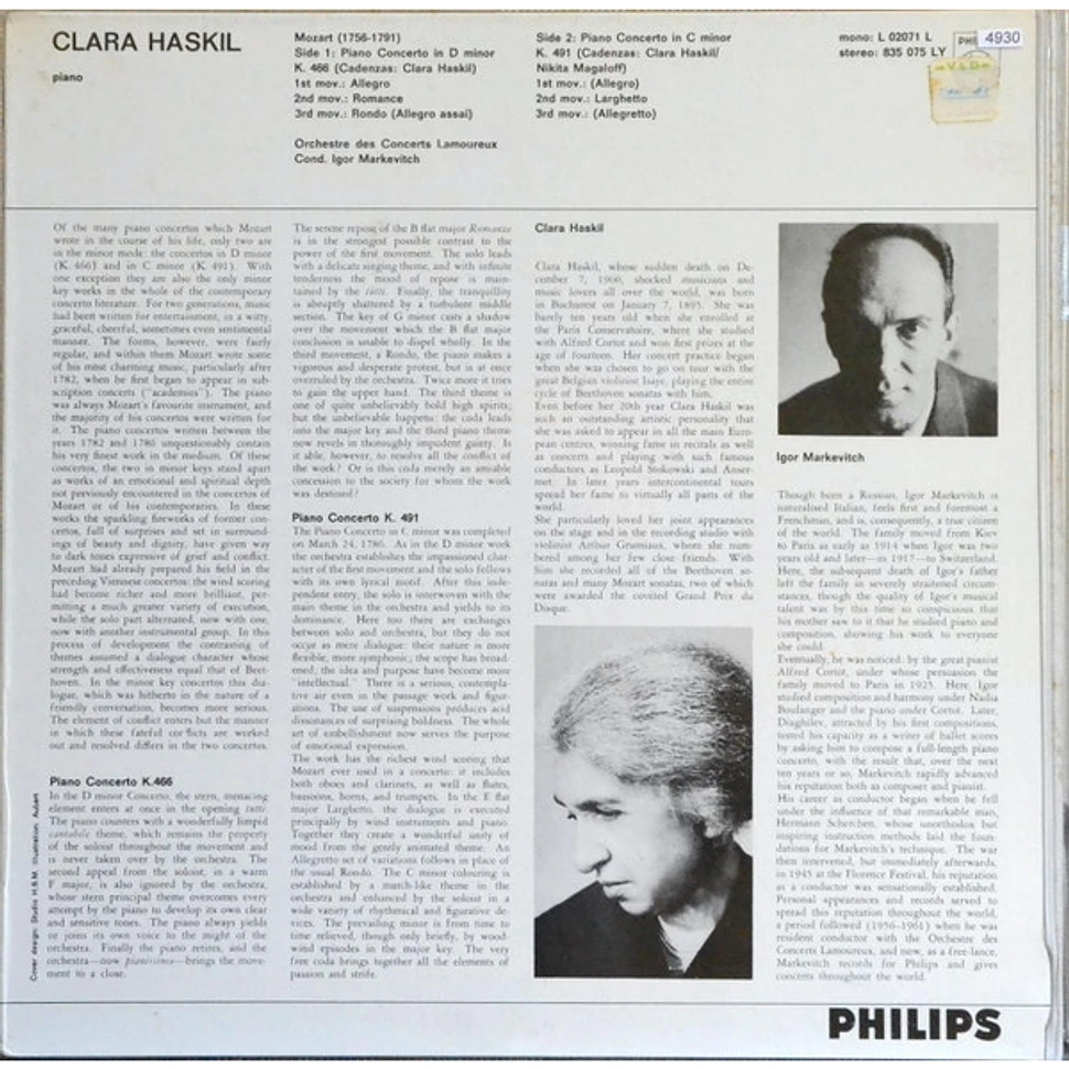 Clara Haskil, Wolfgang Amadeus Mozart, Orchestre Des Concerts Lamoureux, Igor Markevitch - Klavierkonzert D-Moll KV 466 / Klavierkonzert C-Moll KV 491