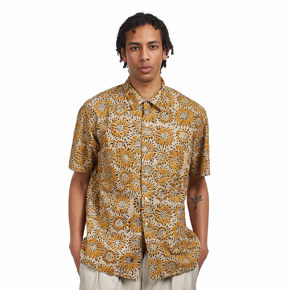 Beams Plus - Open Collar Block Print Sun Flower