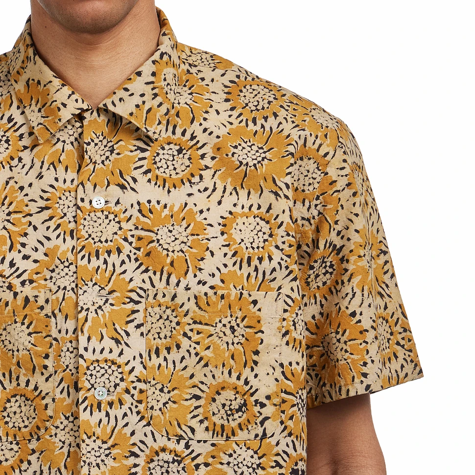 Beams Plus - Open Collar Block Print Sun Flower