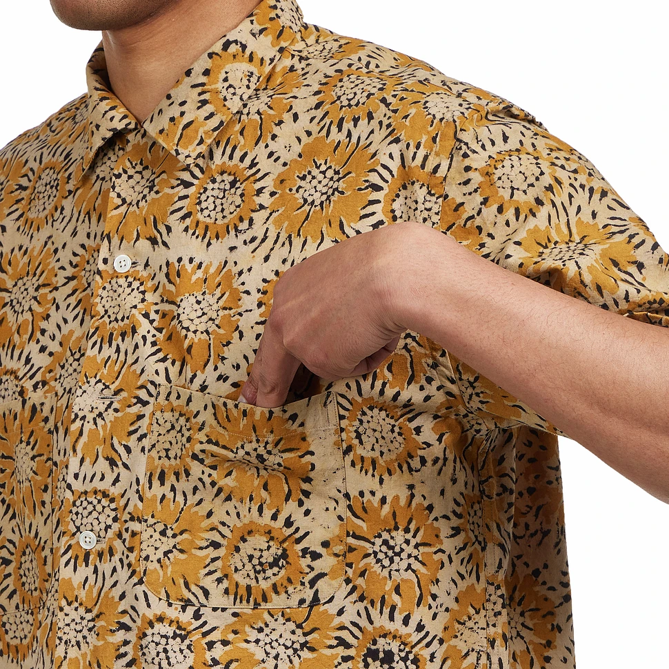 Beams Plus - Open Collar Block Print Sun Flower