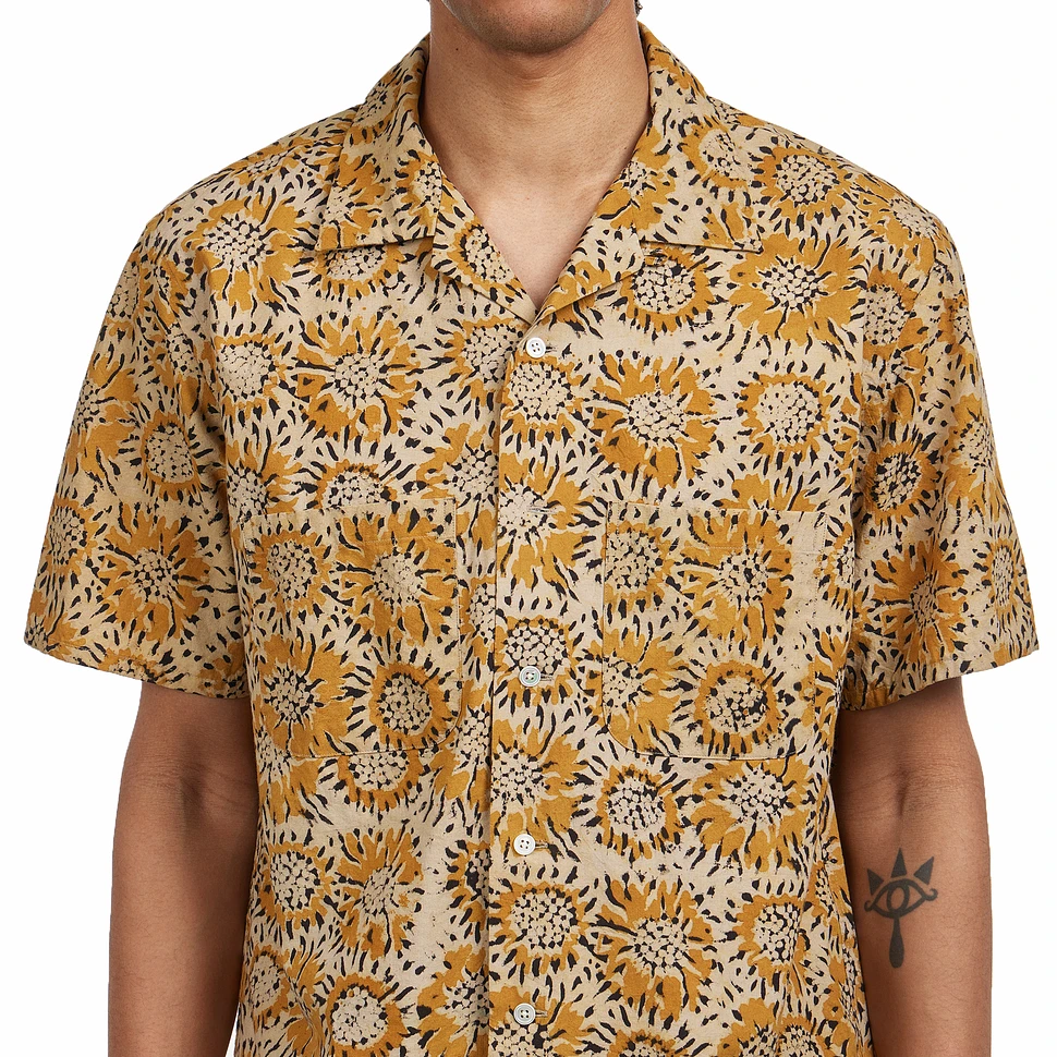 Beams Plus - Open Collar Block Print Sun Flower