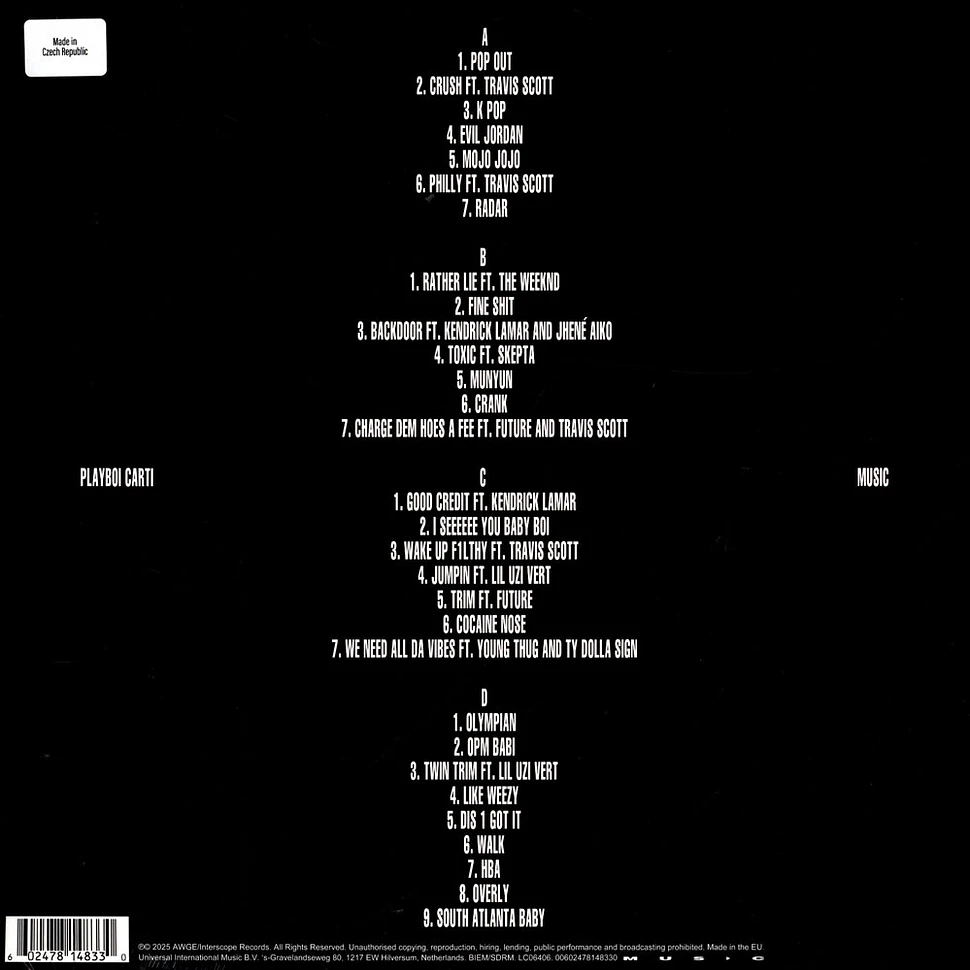 【新品未開封】【レコード】Playboi Carti Music Playboi Carti - MUSIC | Rough Trade - (2LP - Black) | Rough