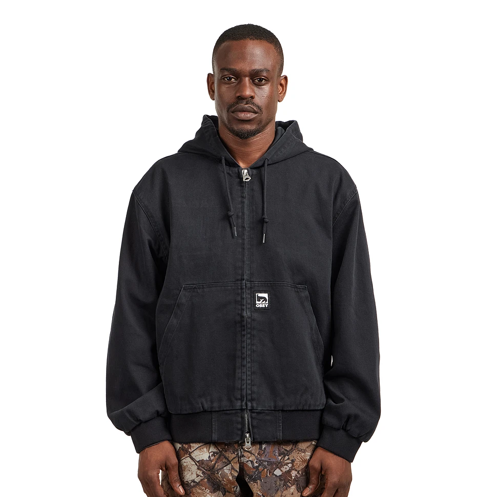 Obey - Glen Zip Up Jacket (Black Faded Wash) | HHV