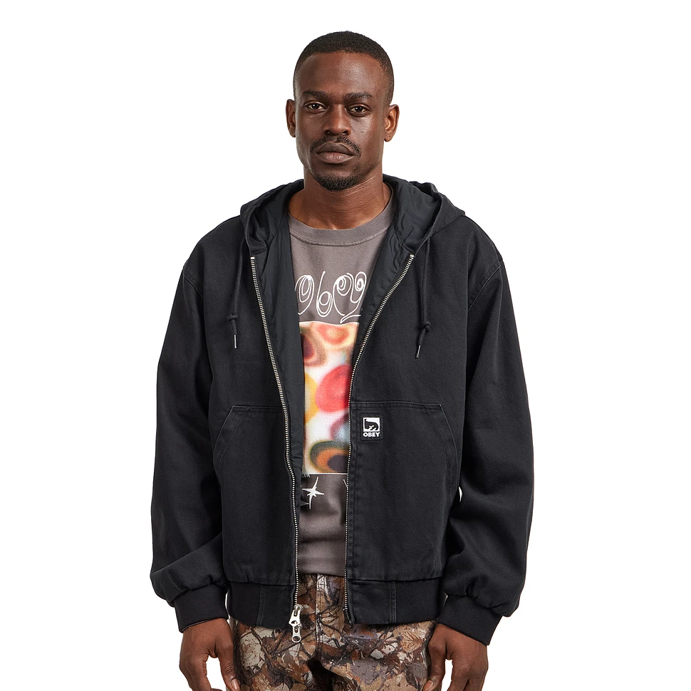 Obey - Glen Zip Up Jacket (Black Faded Wash) | HHV