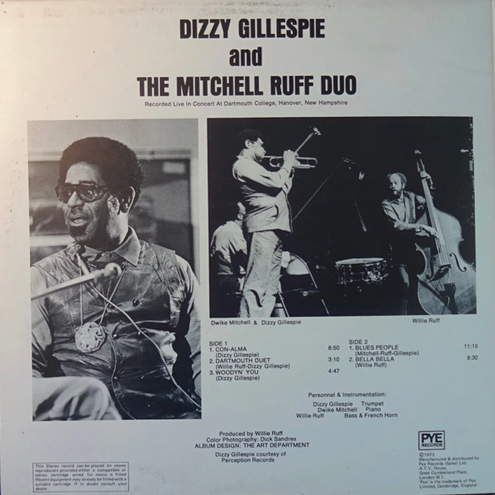 Alice Mitchel Ruff Dizzy Gillespie And The Mitchell-Ruff Duo - In Concert - Vinyl LP ...